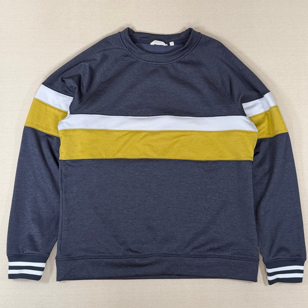 Cotopaxi Mens Medium Colorblock Sweatshirt Navy Blue Yellow White Striped